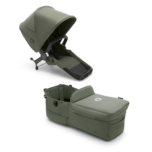 Bugaboo Donkey 5 Twin Erweiterungsset, verwandelt deinen Donkey 5 Mono in einen Zwillingskinderwagen,verbessertes Side By Side-Design, wendbarer Sitz und Ein-Hand-Steuerung, Forest Green