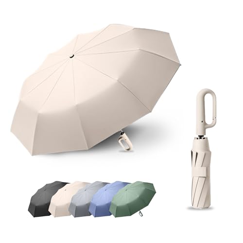 erised's bifrost Regenschirm Groß/Karabinergriff für Herren und Damen/Automatisches Öffnen/Schließen/10 Rippen/Sturmfest/Golf Umbrella/Freien UV Schutz Faltender Sonnenschirm Taschenschirm UPF 50