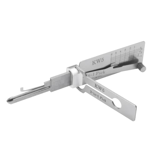 SNONESIY Edelstahl Schlüsseldecoder Master Key Decoder 2-In-1 Lock Pick Präzisionshaken Tonabnehmerkombination(KW5) Silber