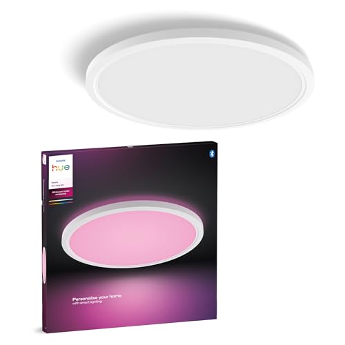 Philips Hue Devote Smart LED-Panel-Licht, weißes und farbiges Ambiente, rund 43 cm, 23 W, 2900 Lumen, weißer Rahmen für Innenbeleuchtung, Decke, Wohnzimmer, Küche, Flur