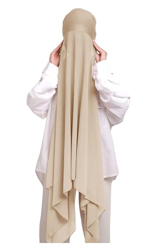 Lina & Lily Chiffon Instant Hijab mit Jersey Unterkappe, Damen Kopftuch Set mit Bindeband (Beige)