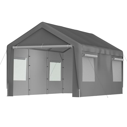 Carport Zelt 3×6 m – Winterfeste Zeltgarage mit Roll-Up-Fenstern, Autozelt als Geräteschuppen für Auto, Motorrad, Boot & Geräte (Grey, 3x6m)