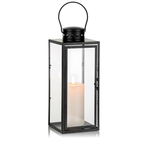 NUPTIO Laterne Outdoor Schwarz für Draußen: 35cm Windlicht Laternen Grablaterne Friedhof Wetterfest Groß Kerzenlaterne Metall Kerzen Garten Gartenlaterne Allerheiligen Allerseelen Totensonntag