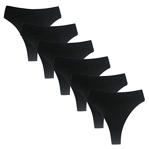 Deigecil 6er-Pack Schwarz String Tanga Damen Hoch tailliert Bauchweg Baumwoll Baumwoll unterwäsche Frauen,Weich bequem Sport Unterhose Damen