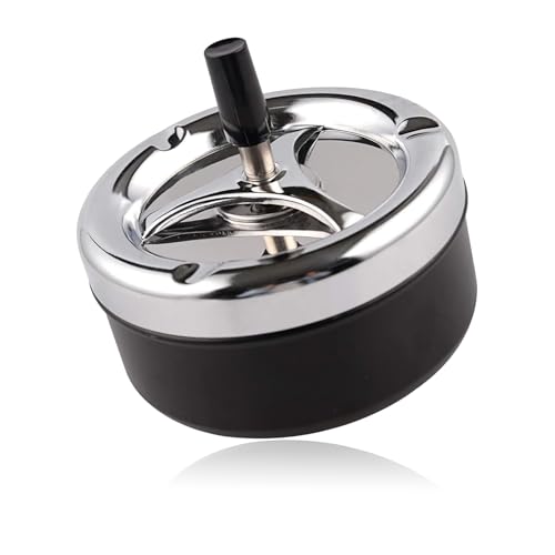 AMSNINK Moderner Aschenbecher mit Deckel - Windgeschützter Dreiholer für Home Office, Balkon, Partys, Outdoor