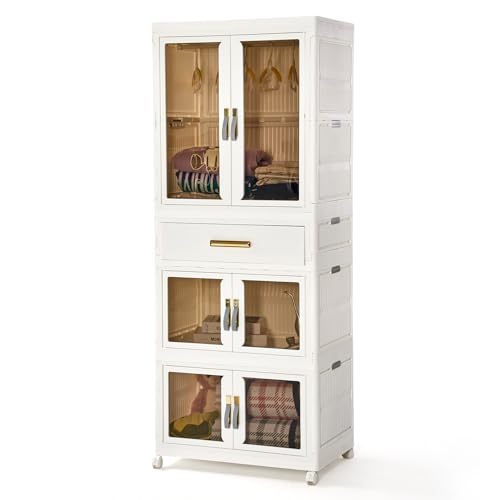 AllE quip Kunststoff-Klappschrank mit Magnettüren und Rollen, 1 Aufhängung und 3 Aufbewahrungsplätze, 64x41x161,5 cm, Stabile und robuste Mehrzweckschränke für Zuhause und Büros