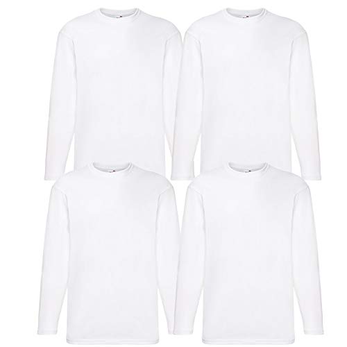 Fruit of the Loom 4er Herren Longsleeve Baumwolle Tshirt Langarm Shirt Sets Verschiedene Farbsets M L XL 2XL 3XL 4XL 5XL & HLKauf-Block (XL, 4X Weiss & 1x HLKauf-Block)