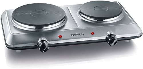 SEVERIN Doppel Kochplatte für Küche, Büro oder Camping, kleine Herdplatte mit stufenloser Temperatureinstellung, Campingkocher für zwei Töpfe, Edelstahl, 2.500 W, DK 1014, Weiß
