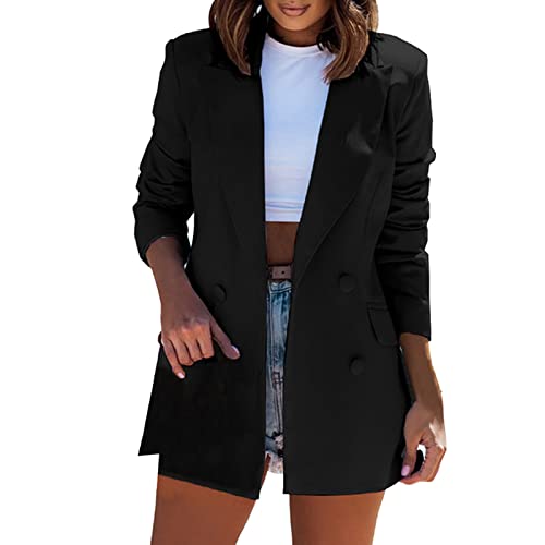 Generisch Jacke Damen Business Anzugjacke Damen Langarm Zweireiher Mantel Mantel Jacke Damenjacke leicht Lässig Elegant Oberbekleidung (Black, XL)