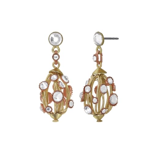 Konplott: pendelnde Ohrstecker Ethnic Glamour, sehr moderne und elegante ovale Gitterelement-Ohrstecker mit Kristallsteinen, für Damen/Frauen (messing-weiß)