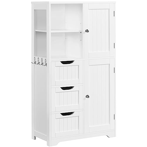 Yaheetech Badezimmerschrank Badkommode Unterschrank Badschrank mit Schubladen & Ablagefächer & Haken & Schränke Bodenschrank Baderegal mit Höhenverstellbarem Einlegeboden, 60 x 30 x 107 cm