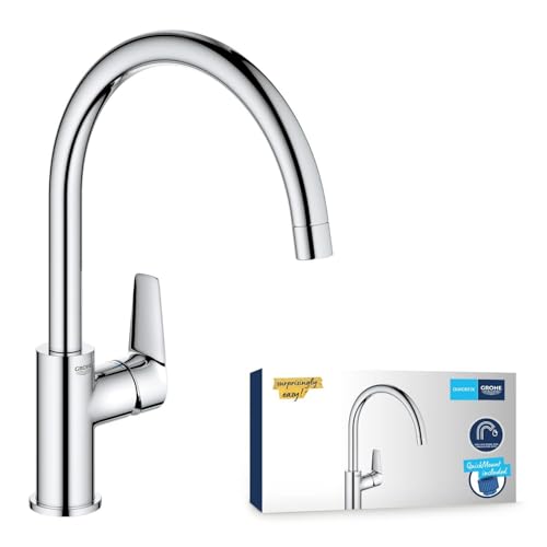 GROHE StartEdge, Küchenarmatur mit hohem Auslauf (Wasserhahn für die Küche, 360° schwenkbar, Spültischarmatur mit Keramikkartusche und langlebiger Oberfläche, werkzeugfreie Montage), chrom, 30529001