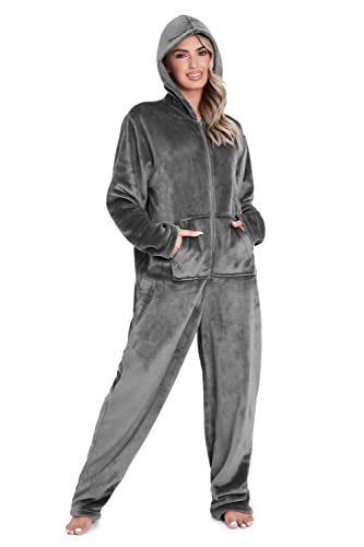 CityComfort Jumpsuit Damen Kuschelig Fleece Einteiler Schlafanzug Onesie Damen S-XL (Anthrazit, L)