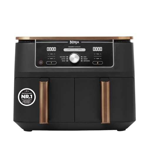 Ninja Foodi MAX Dual Zone Heißluftfritteuse [AF400EUCP] Amazon Exclusive, ‎2470 Watt , 9,5 L, 2 Heißluft-Frittierfächer, 6 Funktionen, 27 x 41.5 x 32.5 cm, Kupfer/Schwarz