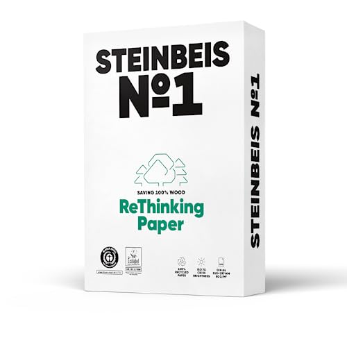 Steinbeis No. 1 Druckerpapier – 2500 (5 x 500) Blatt DIN A4 Recycling-Papier 80 g/m², Weiß & Chlorfrei, hochwertiges Kopierpapier ISO 70 / CIE 55