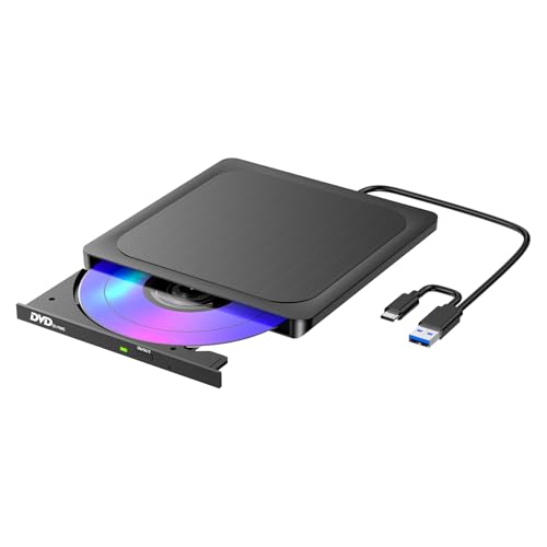 BHHB Externes DVD Laufwerk USB 3.0 & USB-C DVD/CD Laufwerk, CD DVD +/-RW ROM Brenner Optical External DVD Drive für Laptop, PC, Desktop, MacBook, iMac, Windows, XP, Linux, MacOS(Ultra-schlank)