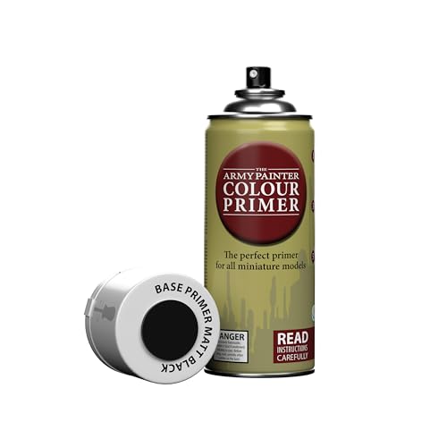 The Army Painter, Colour Primer Matt Black, 400 ml Grundierung Spray Matt Schwarz - Acryllack Spray für Fantasy Modellbau Wargames Tabletop Figuren, Warhammer & Dnd Miniatures
