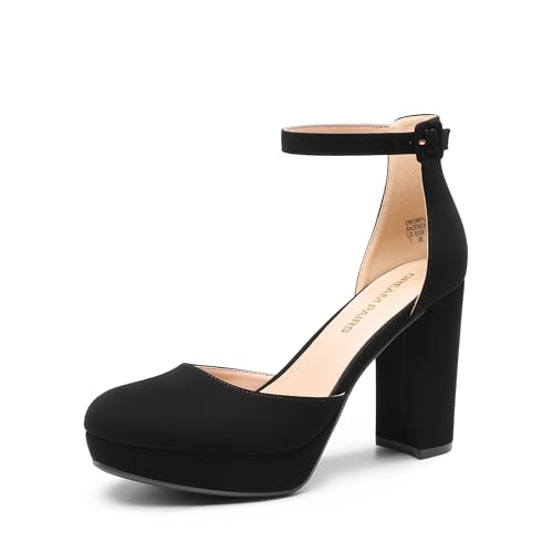 DREAM PAIRS Plateau High Heels Pumps,Schwarz-Nubuck,39