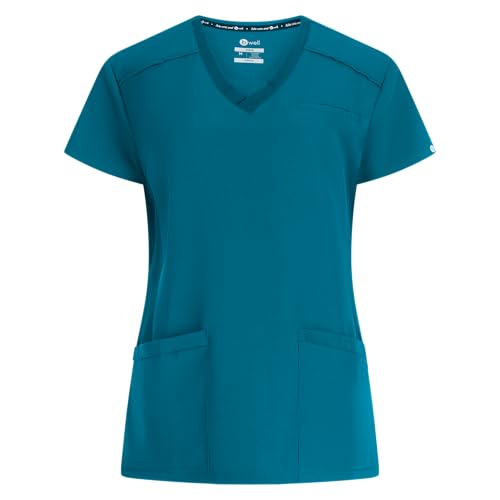 B-well Julia Kasacks Damen Pflege Altenpflege Kasack Berufskleidung Kurzarm V-Ausschnitt Anti-Falten Elasthan (DE/NL/SE/PL, Alphanumerisch, M, Regular, Regular, Teal)