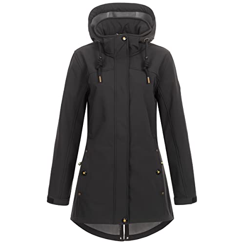 Ankerglut Damen Softshellmantel Kurzmantel mit Kapuze Gefüttert Übergangsjacke #ankerglutbrise Softshelljacke, Black, 40