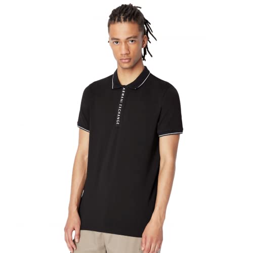 Armani Exchange Herren Hidden Buttons, Stretch Cotton Poloshirt, Schwarz, M