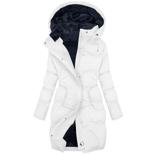 Winterjacke Damen Gefüttert Fleecejacke Warme Steppjacke Dicke Wintermantel Parka Elegant Steppmantel Jacke Lang Fleece Damen-jacken Casual Winterparka mit Kapuze, Taschen