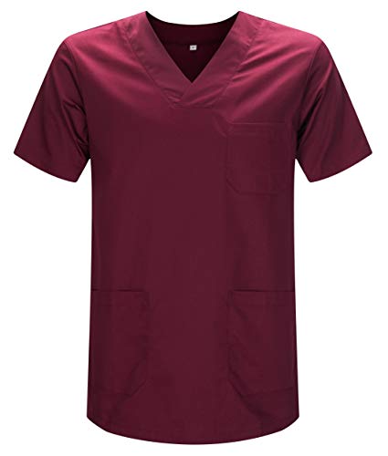 MISEMIYA - Medizinische Uniformen Unisex Top Krankenschwester Krankenhaus Berufskleidung - Small, Granat