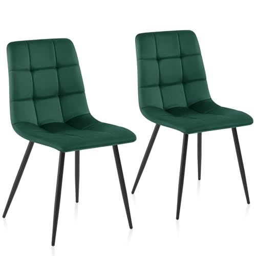 Sweetcrispy Esszimmerstuhl, Küchenstuhl mit Metallbeinen - Samt Esstisch Stuhl ohne Armlehnen, moderner Stühle Esszimmer, 2 Stück, Dunkelgrün