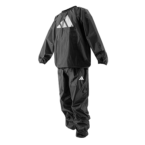 Adidas Saunaanzug, Gewichtsverlust, Boxen, Fitness, Fitnessstudio, Training, Oberteil, Hose, Hot Heat Sweat Suit, Joggen, Ganzkörperanzug, Herren und Damen, Schwarz , L
