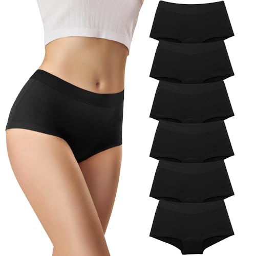 Libella Unterhosen Damen Baumwolle Panties Atmungsaktiv Mittlere Taille Hipster Slips Bequeme Unterwäsche für Frauen Baumwoll Schritt 6er Pack Schwarz M