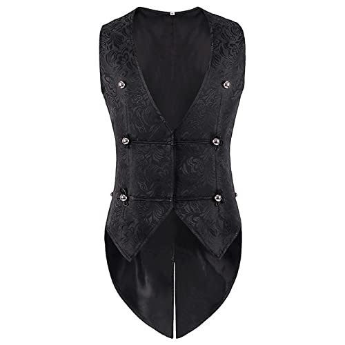 Steampunk Herren Jacke Frackweste - Gothic Frack Mantel Weste Gehrock Mittelalter Viktorianischen Mäntel Lange Vest Smoking für Männer Halloween Kostüm Karneval Party Cosplay Kleidung