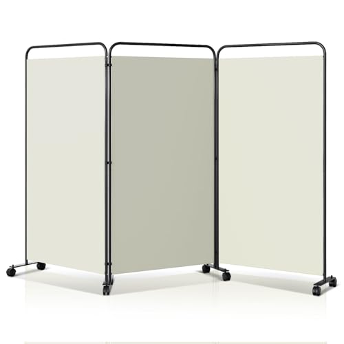 Yugodex Paravent Raumteiler Klappbar Freistehend Trennwand auf Rollen, Umkleide Sichtschutz, Raumtrenner 3 Teilig 263 x 180 cm, freistehendes Raumteiler für Büro Schlafzimmer - Beige