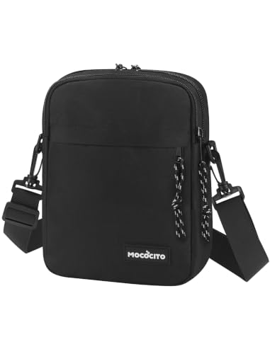 MOCOCITO Umhängetasche, Schultertasche für Herren, Kuriertasche aus Nylon, Messenger Bag für Tägliches Leben Reise(Groß-Schwarz)