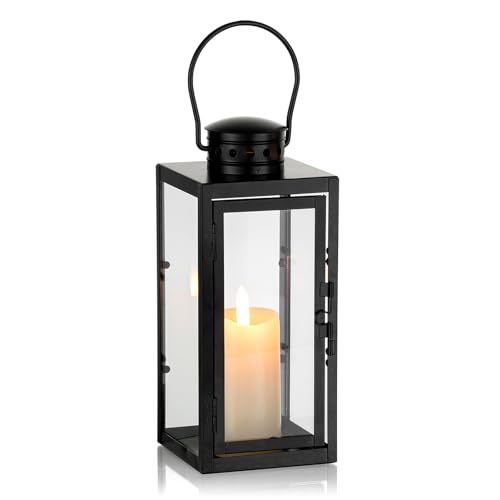 NUPTIO Laterne Schwarz für Kerzen Deko: 24cm Laternen Draußen Metall Outdoor Grablaterne Friedhof Grabschmuck Wetterfest Kerzenlaterne Garten Windlicht Drinnen Weihnachtstag