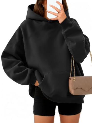 Timuspo Hoodie Damen Schwarz Casual Bequeme Kapuzenpullover Comfy Pullover Oversize Einfarbig Mit Tasche Kapuzenjacke Moderne Fashion Oberteile Langarm S