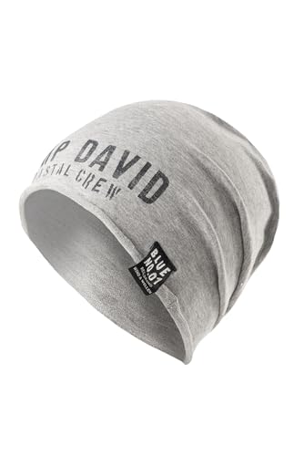 Camp David Herren Beanie aus Jersey mit Logo Print Grey Melange