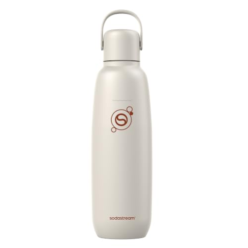 sodastream Fizz & Go Edelstahl-Sprudlerflasche 0,9 l, doppelwandig isolierte Thermosflasche, hält warm & kalt, für kohlensäurehaltige Getränke, kompatibel mit DUO, TERRA, ART, ENSO & mehr, Sand Beige
