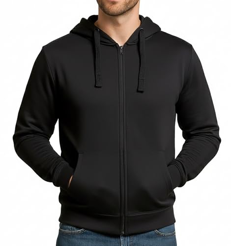 ROCK-IT Apparel Herren Kapuzenjacke, Zipper Hoodie mit Reißverschluss-Seitentaschen [S-5XL] weicher Premiumstoff, Kapuzen Sweater Jacke, Workerhoodie, Pullover Hoody, Regular Fit, Schwarz L