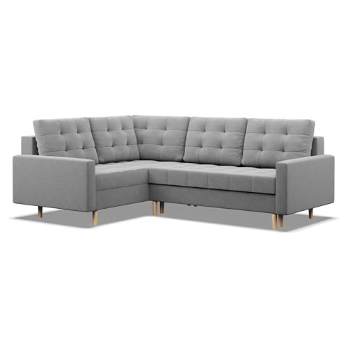 Mebligo - Ecksofa mit Schlaffunktion und Bettkasten Elma, Eckcouch mit Ottomane Links, Sofa L Form (BxTxH) 223 x 172 x 88 cm, Couch Wohnzimmer, Ecke Sofa, Grau (Lux 32)