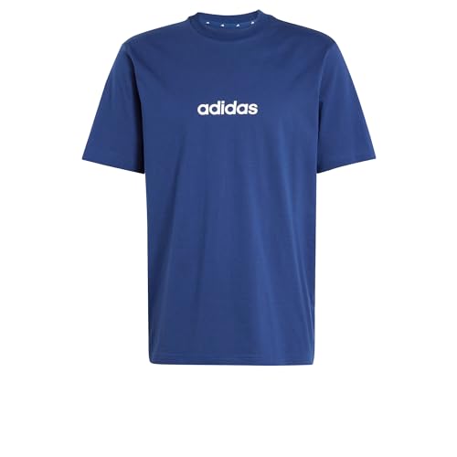adidas Men's Essentials LINEAR Single Jersey Tee, Dark Blue/White, XL