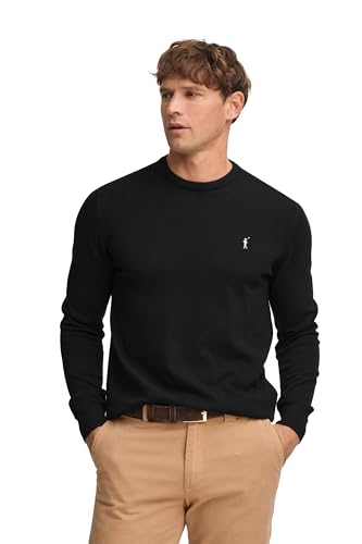 Polo Club Herren Basic Strickpullover Crewneck Schwarz - Pullover 100% Baumwolle Langarm Sweat