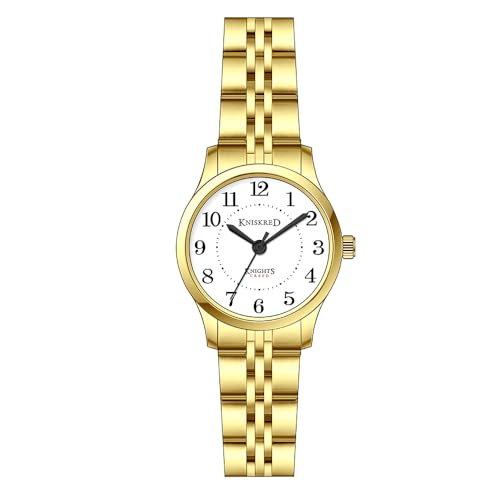 KNISKRED Einfach Lesen Armbanduhren für Damen mit Festem Edelstahlband Damen Kleidung Uhr Wasserdicht (Gold Weiß)