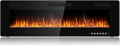 Waleaf Elektrokamin, 152,4 cm Elektrischer Kamin mit Heizung, 3D-Flammeneffekt, 12 Flammenfarben, Wandkamin und Einbaukamin mit Fernbedienung für Wohnzimmer & Innenräume, 1500W, Schwarz
