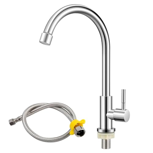 Wasserhahn Kaltwasser 360°Schwenkbar Wasserhahn aus Rostfreiem Stahl Abnehmbar Verdickter Messing Bad Mit 60 cm Anschlussschlauch Kitchen Faucet Geeignet für Bäder, Küchen