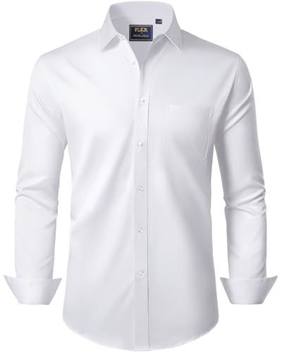 J.VER Weißes Hemd Herren Langarm Männer Herrenhemden Bügelfrei Regular Fit Freizeithemden Business Hemden Langarmshirt Hemd, M