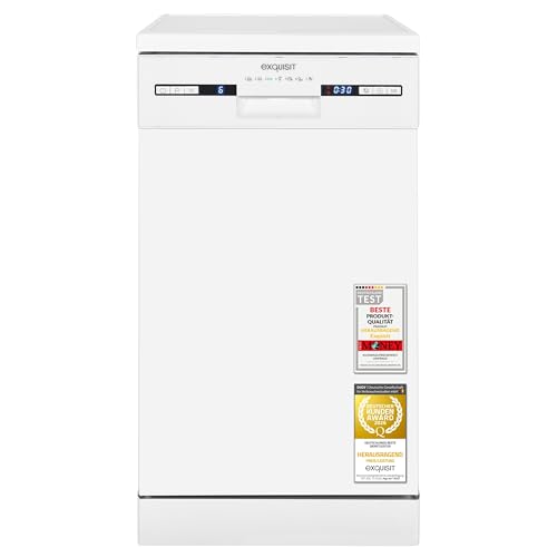 Exquisit Geschirrspüler | 9 Maßgedecke, Energieklasse E, 49 dB Geräusch | 7 Programme, Extra-Trocknung, Startzeitverzögerung, Vorspülen, Power+, Wasserschutz, Geschirrkorb | GSP59309-030E weiss