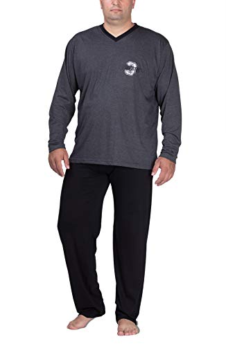 Moonline - Schlafanzug Herren lang übergroß aus Baumwolle, Farbe:anthrazit, Größe:4XL