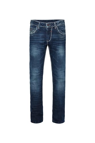 Camp David NI:CO Herren Jeans Regular Fit Stretch | gerades Bein, mittlere Leibhöhe, Five-Pocket & Zip-Fly, helle Kontrastnähte mit 3D-Knitter, markanter Dark-Used-Look und komfortabler Sitz 34 32