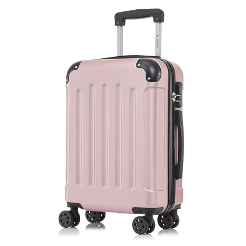 YONSLY Koffer Suitcase M Roségold, Trolley Reisekoffer, Rollkoffer Handgepäck, Kabinenkoffer mit 4 Rollen 360°, Hartschalenreisekoffer, Zahlenschloss, Weicher Gummigriff