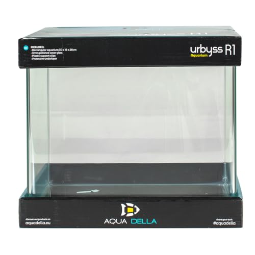 Aqua Della, Urbyss Aquarium 30 x 19 x 25 cm, rechteckiges Aquarium mit gebogenem und poliertem Glas, 5 mm, Schutzglas 3 mm, Befestigungsclips aus Kunststoff, Schutzmatte